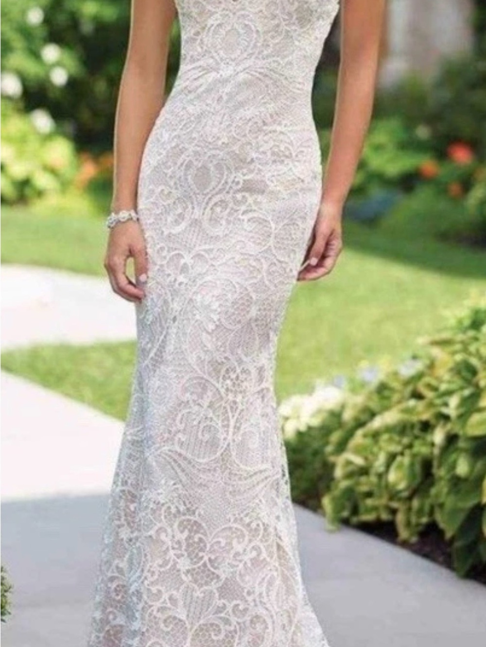 Mon Cheri Ivory Lace Sheath Wedding Dress